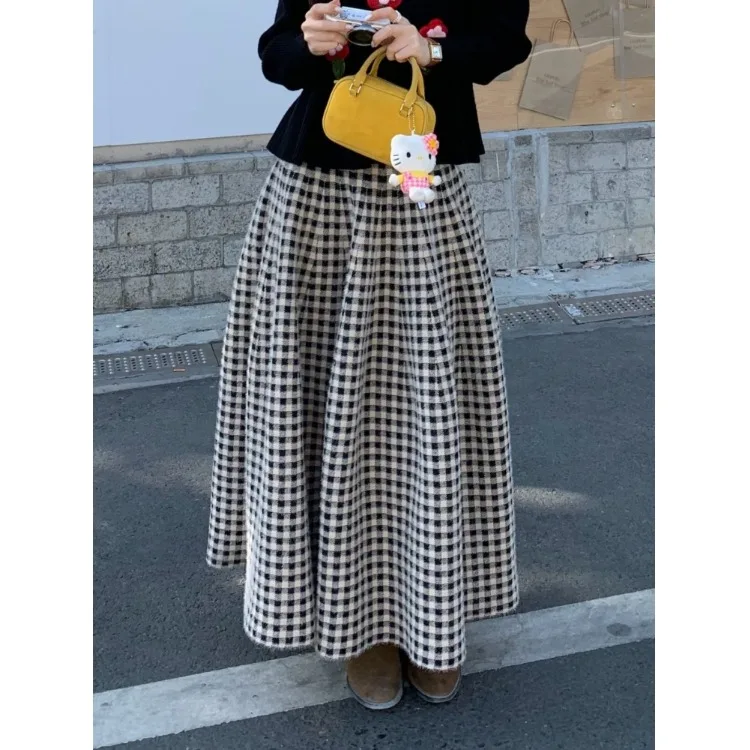 

Women's Knitted High Waist Thiened Faux Mink Skirt Chic Autumn Winter Retro Heavy Embroidery Casual Skirts Korean Sle