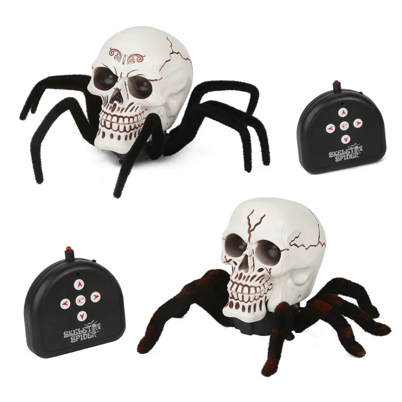 Remote Control Skull Spider Toy Infrared RC Halloween Scary Skeleton Spider Horrible Toys With Light Prank Props For Party Gifts