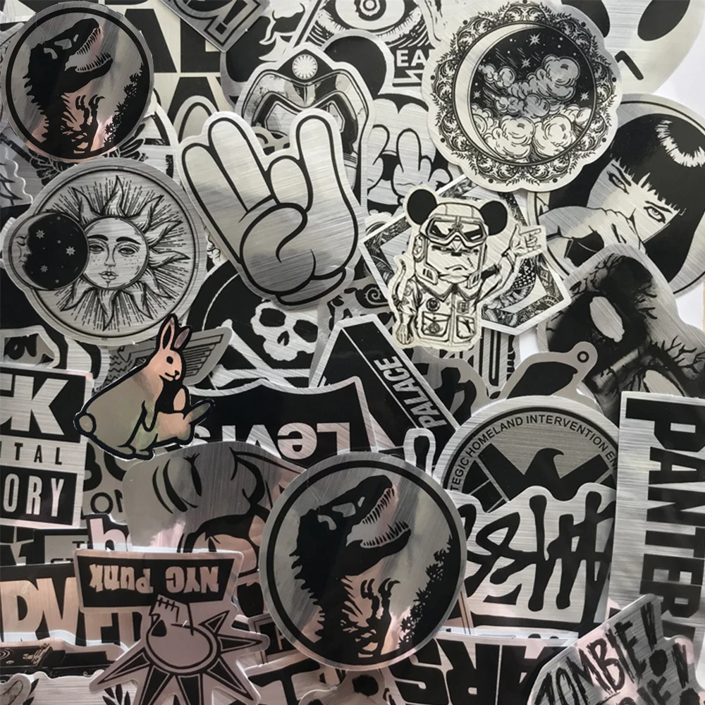 10/30/50/100PCS Imitating Metal Brand Logo Rock Band Stickers Graffiti Phone Guitar Laptop Cool PVC Waterproof Sticker Kids Toys