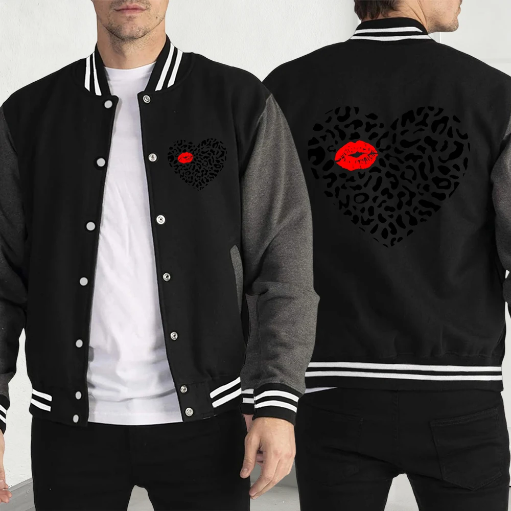 

Red Lips And Love Printed Men Baseball Jersey Harajuku Loose Streetwear Fashion Fleece Clothes Retro Male Autumn Button Top