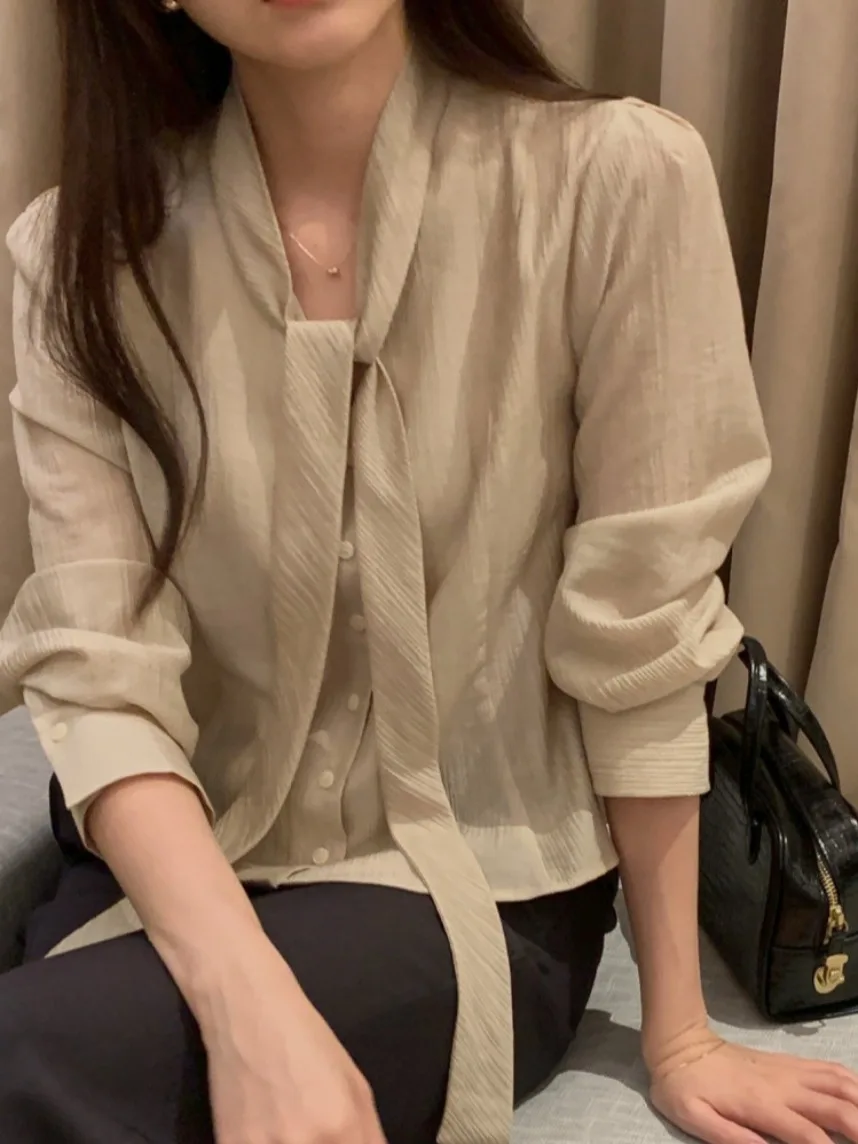 Início da primavera feminino irt coreano sle v-ne único botão bolha sve topo pele-amigável respirável solto ajuste camada base