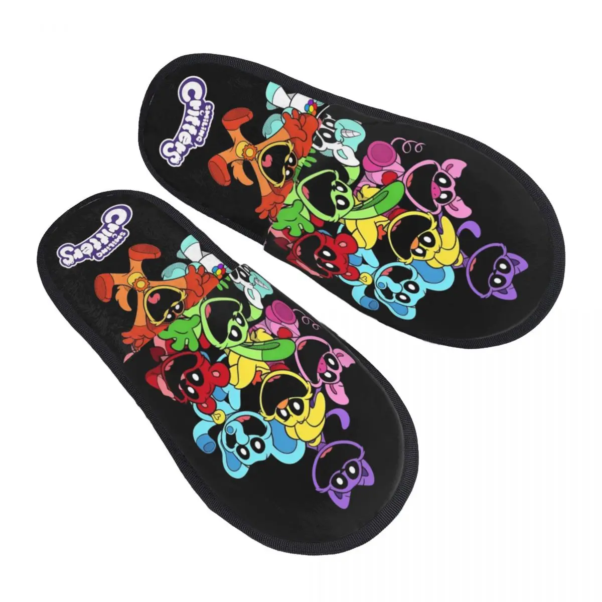 Custom Colorful Smiling Big Mouth Critters Group Soft Scuff Memory Foam Slippers Women Scarry Animated Game Hotel House Shoes