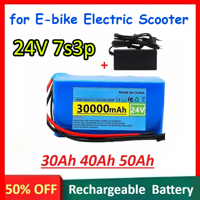

24V 30Ah 40Ah 50Ah 7s3p Rechargeable Battery Pack for 24V E-bike Electric Scooter Electric Vehicle with BMS +29.4v Charger
