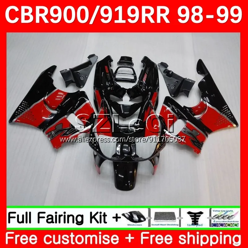 Bodywork + Decal For HONDA CBR 919RR 900 919 CC CBR919RR 46No.11 Red black CBR900 CBR919 RR 98 99 CBR900RR 1998 1999 Fairing