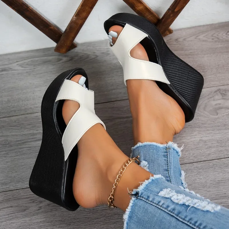 女性の靴 2025 ホット販売オープントゥ女性のスリッパ屋外カジュアルプラットフォームスリッパ女性ラウンドトゥ超高ウェッジサンダル