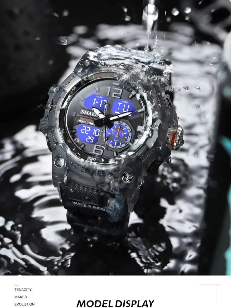 SMALE Military Quartz Sport Watch Alarm Clock Shock Resistant 50M Waterproof 8007 Mens Watches Digital