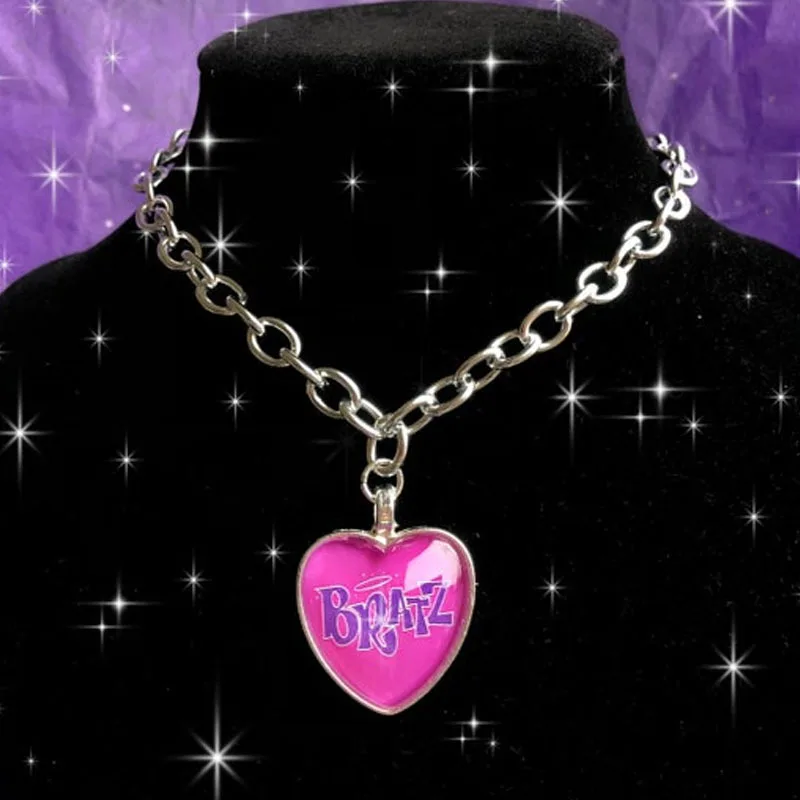 

Y2k Accessories Love Peach Heart Letters Girls Purple Chain Acrylic Collar Clavicle Chain Necklace for Women Aesthetic Jewelry