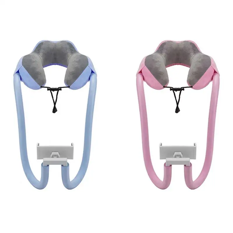 U-Shaped Neck Pillow With Gooseneck Tablet Phone Holder Sleep Cushion with Flexible Phone Reading Holder for Travel Office