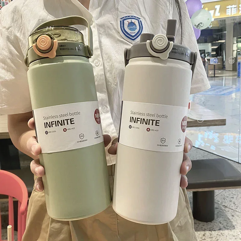 Heiße 1,2 l große Kapazität Thermoflasche mit Strohhalm Edelstahl-Thermowasserflasche hält Kälte und Thermosbecher-Vakuumflasche