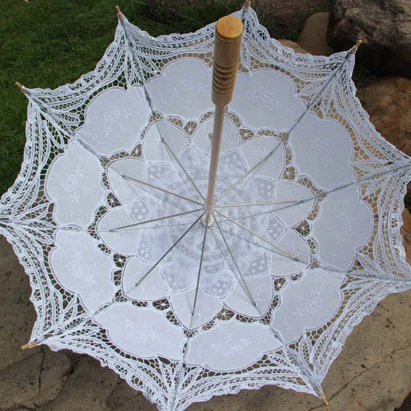 Wedding Guests Gift Outdoor Handmade Detailed Full Cotton Victorian Wholesale Lace Parasols Bride umbrella for Party Photograph