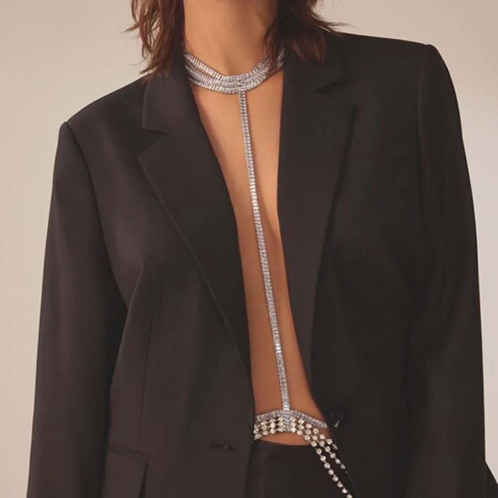 Stonefans Sexy Zircon Waist Chain Festival Rave Neck Lingerie Necklace Outfits Cz Fashion Sexy Body Jewelry Women Chest Party