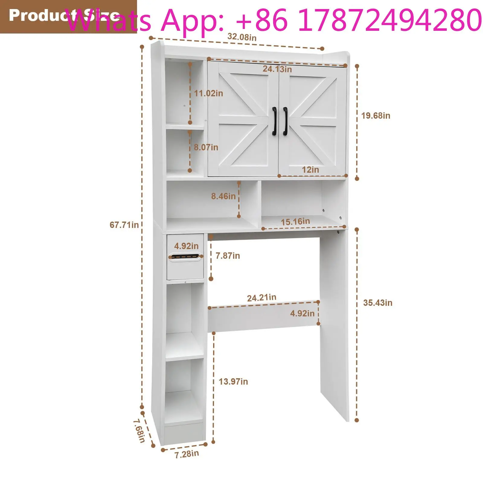 The Toilet Storage Cabinet,Farmhouse Storage Cabinet Over Toilet with 2 Door & Toilet Paper Holder Stand Space-Saving Rack