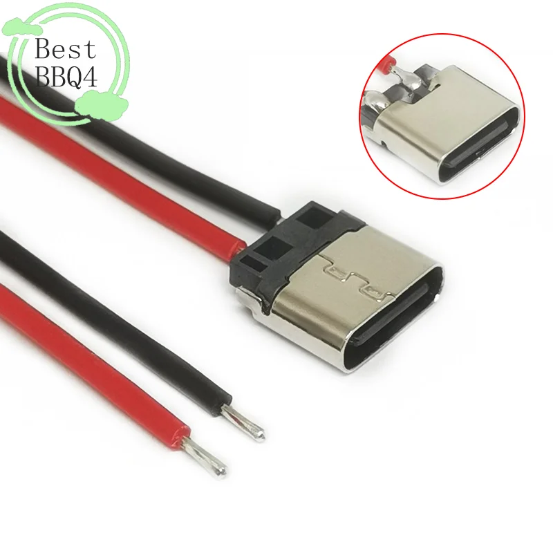 (BBQ4)5Pcs 2P USB Type-C Welding Wire Female Connector Cable For Mobile Phone Charging