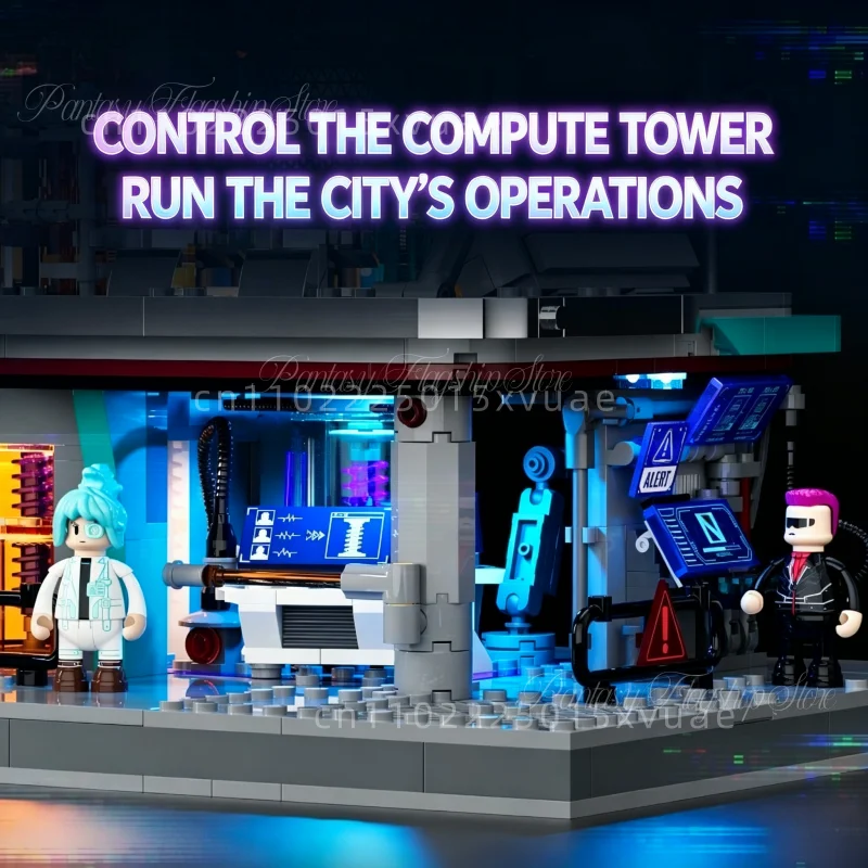New Data Workstation Building Blocks Cyberpunk Series Assembling Toy Model Street View Large Collectible Desktop Decoration Gift view 3