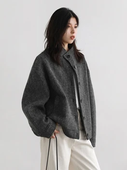 CHIC VEN Women Short Woolen Coat New Stand Up Twill Texture Single Breasted Ladies Jacket Retro Woman Outwear Autumn Winter 2025 3