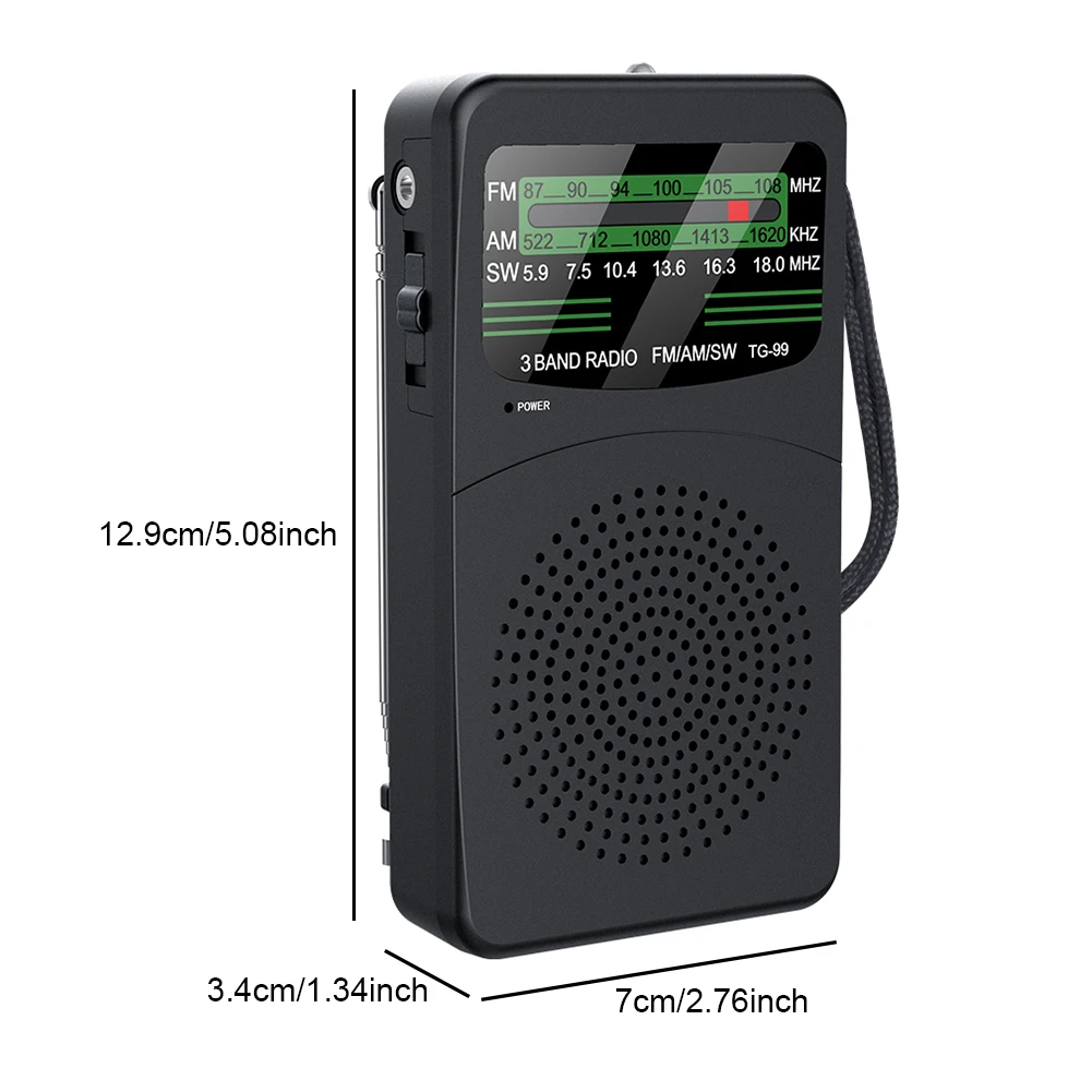 Portable AM FM SW Radio Battery Operated Radio with LED Flashlight Pocket Radio for Outdoor Camping and Emergency