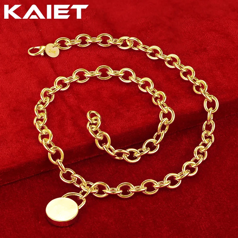 

KAIET 925 Sterling Silver Round Lock Link Necklace Plated With 18K Gold Wedding Party For Women Charm Fine Jewelry