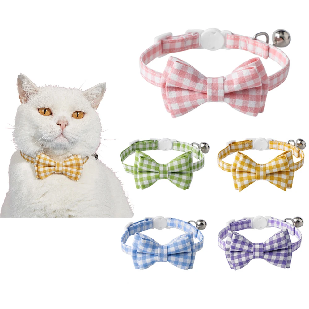 Bow Plaid Cat Collar Bow Adjustable Soft Dog Collar Bow Necklace Suitable For Small And Medium-Sized Pets The Best Gift