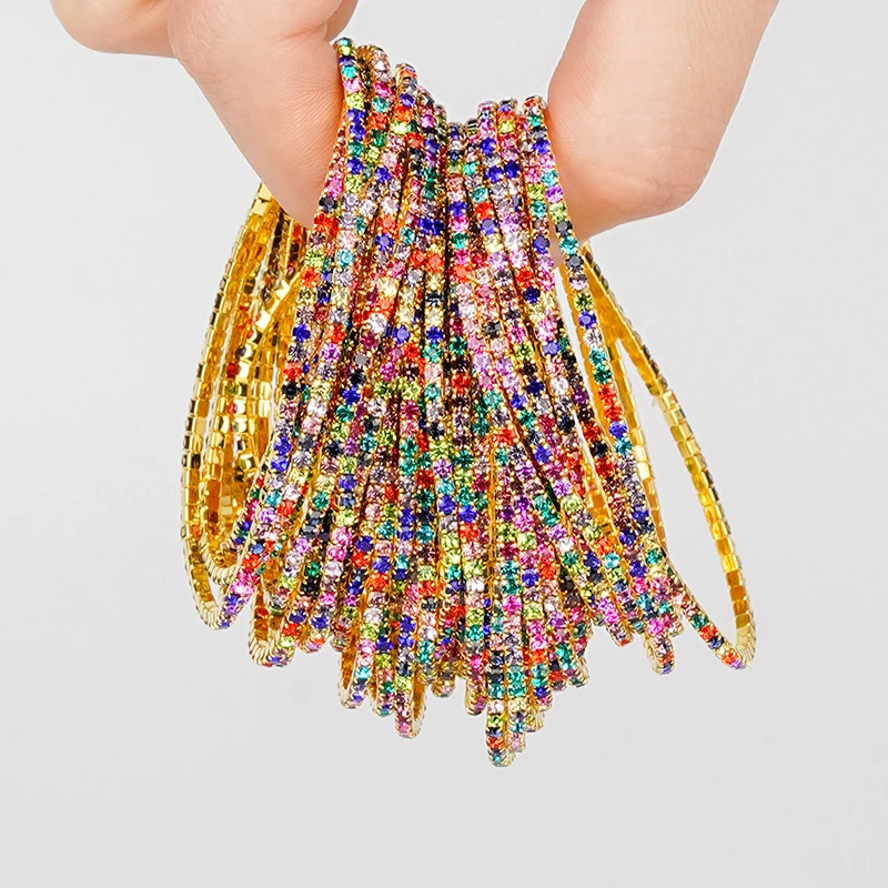5 Stück modische bunte Strass-Kristall-Stretch-Armbänder für Damen, elastische stapelbare Armbänder, Armband für den Alltag, Damenschmuck – Detail 3