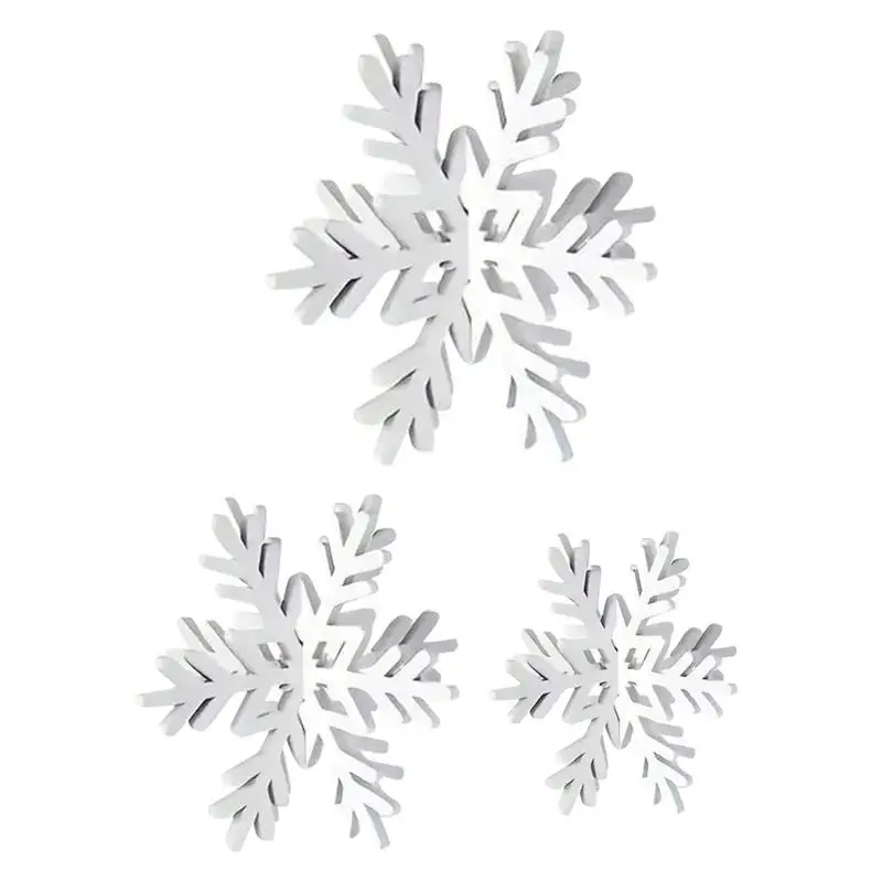 White Snowflakes Table Decorations Christmas Winter 3D Snowflakes Decor Tiered Tray Decorations With Smooth Surfaces For