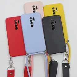 For Redmi 9 Case with Strap Yellow Purple Silicone Cute Matte Cover For Xiaomi Redmi 9 Redmi9 Capa Crossbody Rope