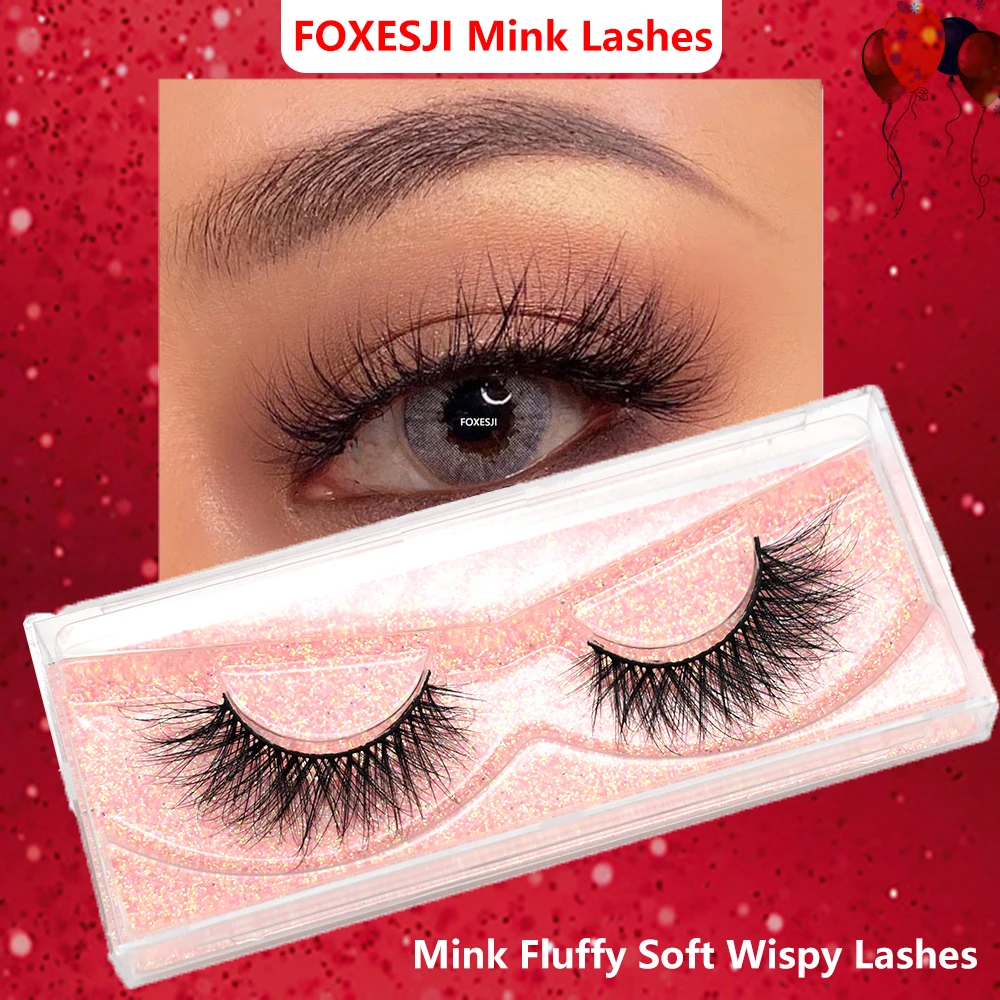 FOXESJI Mink Fake Eyelashes 3D Wispy Soft Fluffy Cross Mink Lashes High Volume Reusable Natural long Lashes Extension Eyelashes