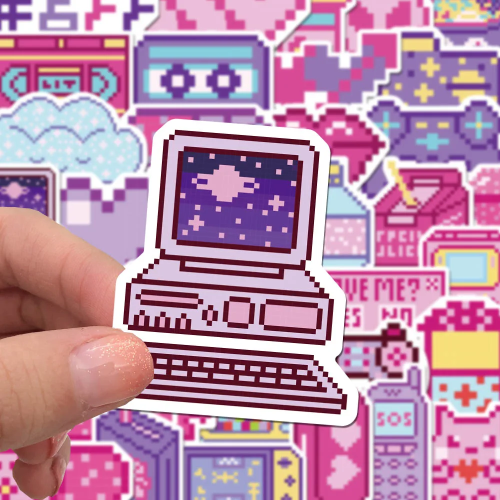 Autocollants mignons de bande dessinée de pixel rose, décalcomanies, ordinateur portable, bagage, téléphone, scrapbooking, JECar, décoration, enfant, jouet, cadeaux, 50pcs