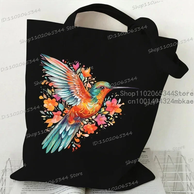 Floral Hummingbird Women\'s Fashion Shoulder Bag Animal Bird Lover Student Tote Bag 2024 New Canvas Trendy Lady Commuter Handbag