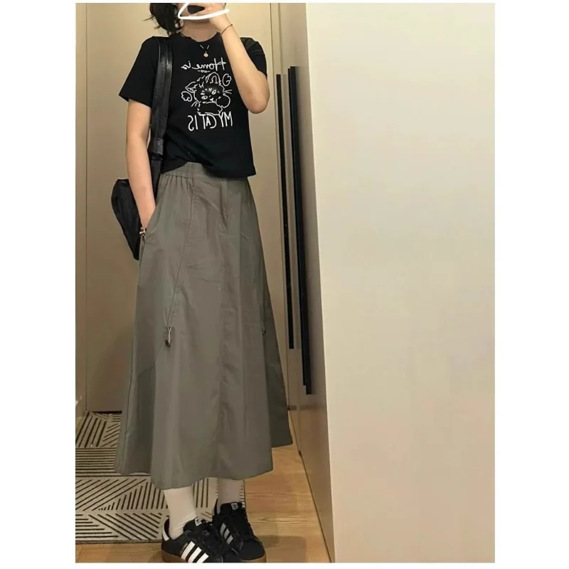 

Американская винтажная юбка-парашют на шнурке, утягивающая повседневная универсальная юбка-миди