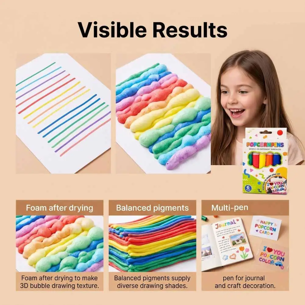 Colorful 3D Relief Art Pen Vibrant Colors Raised Texture 3D Drawing Pens Decorative Craft Pens Popcorn Paint Pens