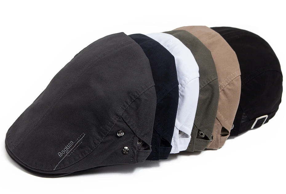Mode männer Baskenmütze Taste Stickerei Baumwolle Vintage Berets Outdoor Frauen Flache Visier Hut Casual Retro Zeitungsjunge Mütze Für Männer – Detail 1