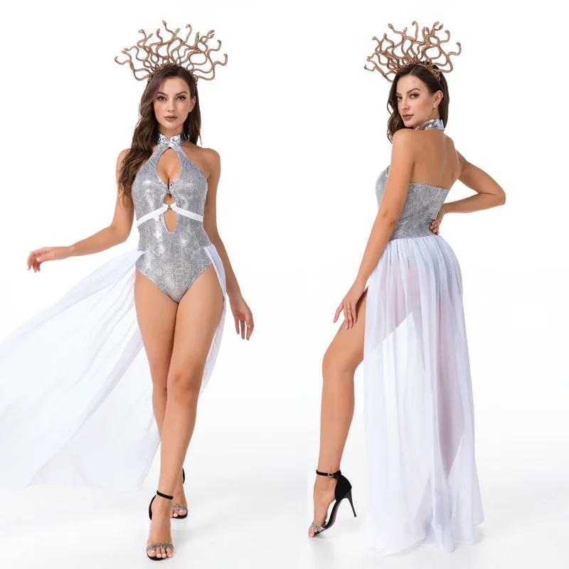 Costume sexy per spettacoli teatrali Medusa Nuovo loween Role-plang Vestiti eek Mitologia Vestito da strega dai capelli di serpente per le donne