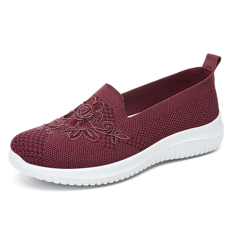 Summer Soft Embroidery Women\'s Flat Shoes Knitted Breathable Shoes Women\'s Chinese Flower Casual Shoes 2023 New shoes for women