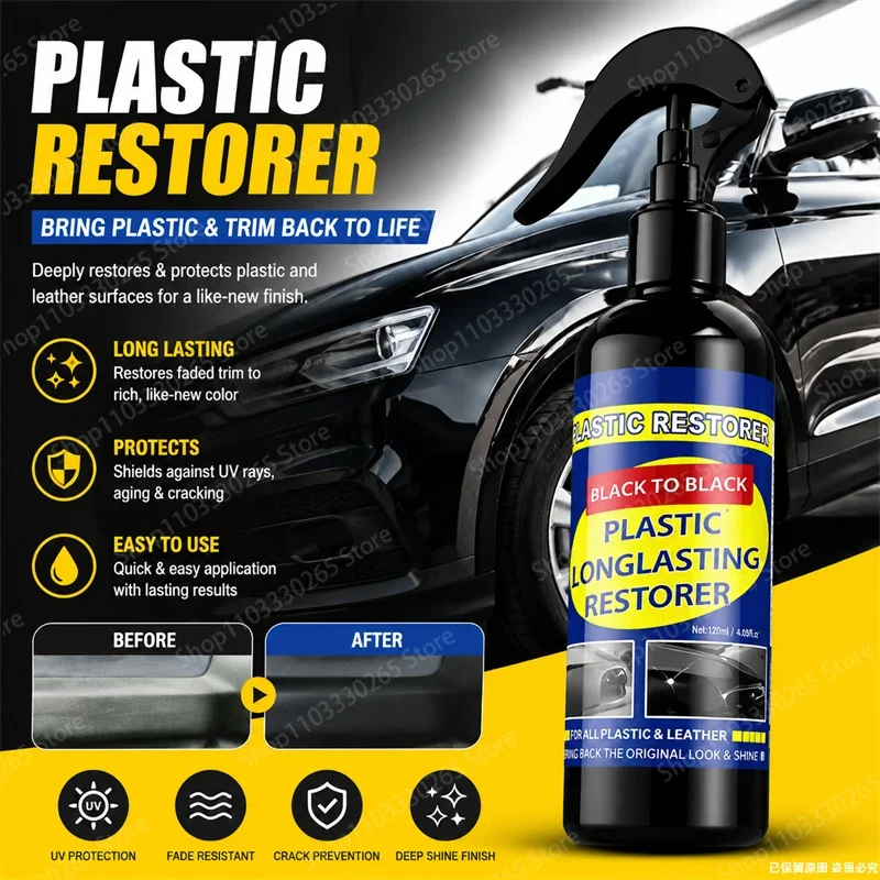 Long Term Auto Plastic Trim Repair Spray, UV Protection Anti Fading Agent, Update Faded Instrument Panel Rubber Leather