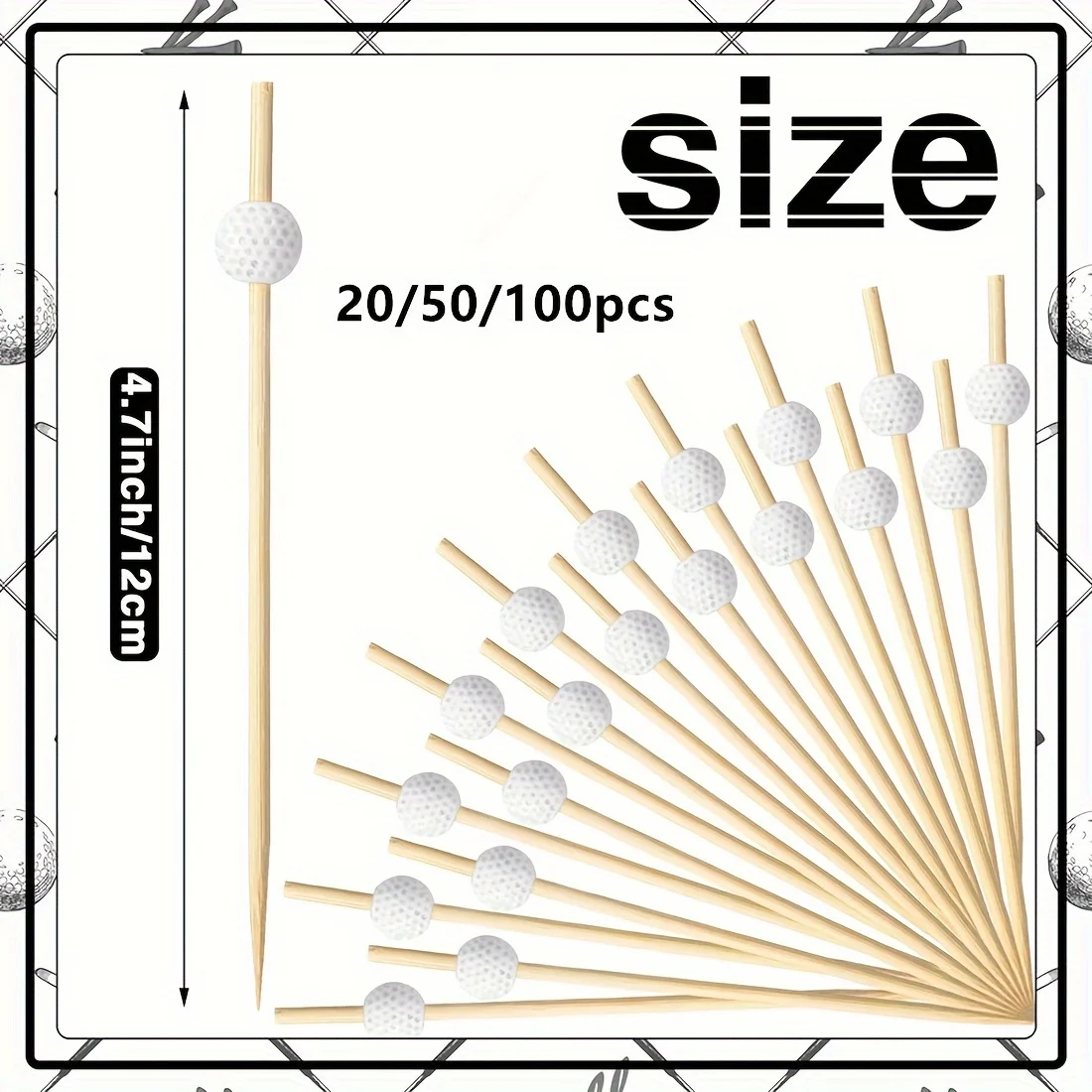 50/100pcs Pack Disposable Golf Ball Bamboo Skewers for Cocktail Fruit Appetizer 12cm Decorative Cocktail Picks for Party