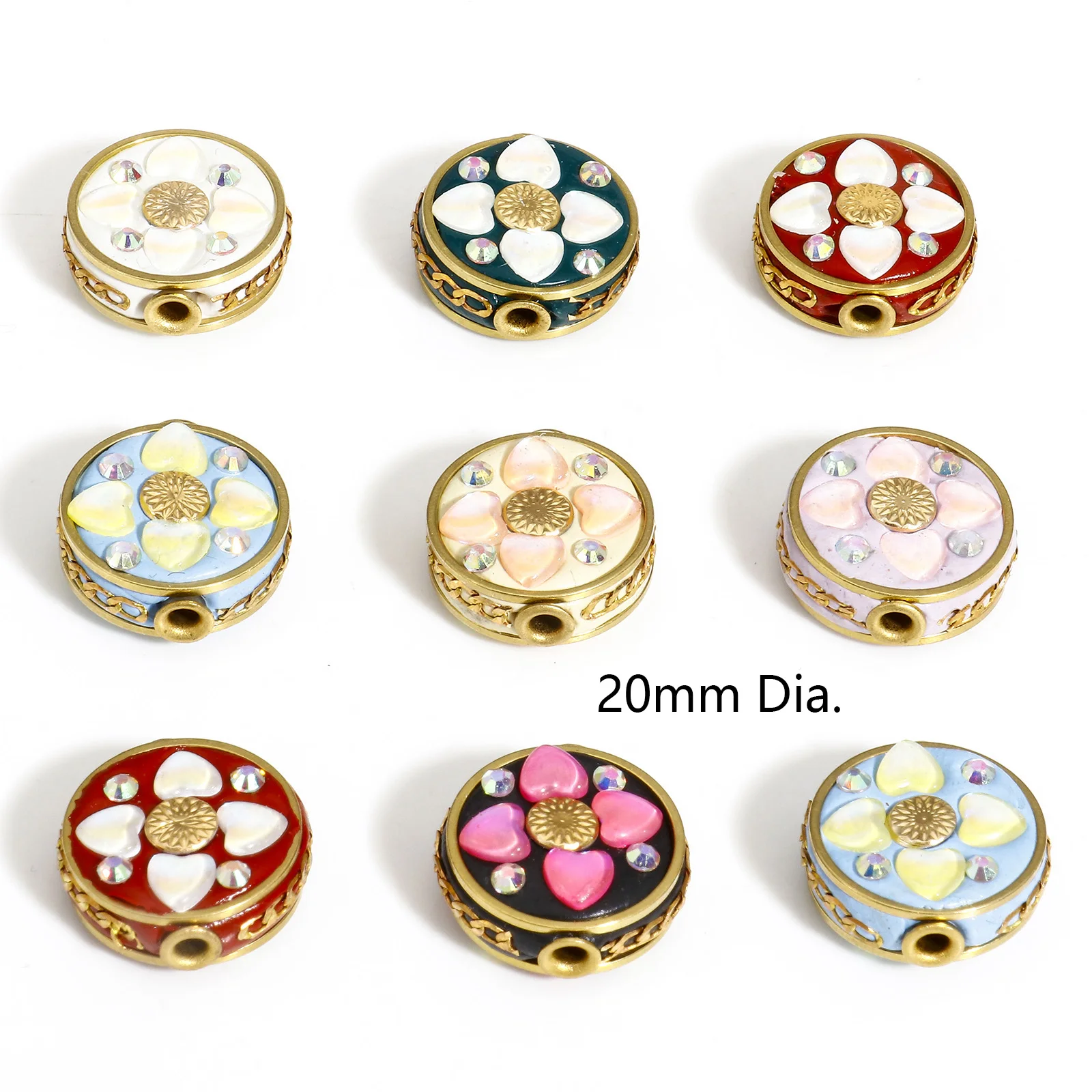 1pc 20mm Polymer Clay Beads Multicolor Round Flower Pattern AB Color Rhinestone Spacer Beads For DIY Jewelry Making Necklace