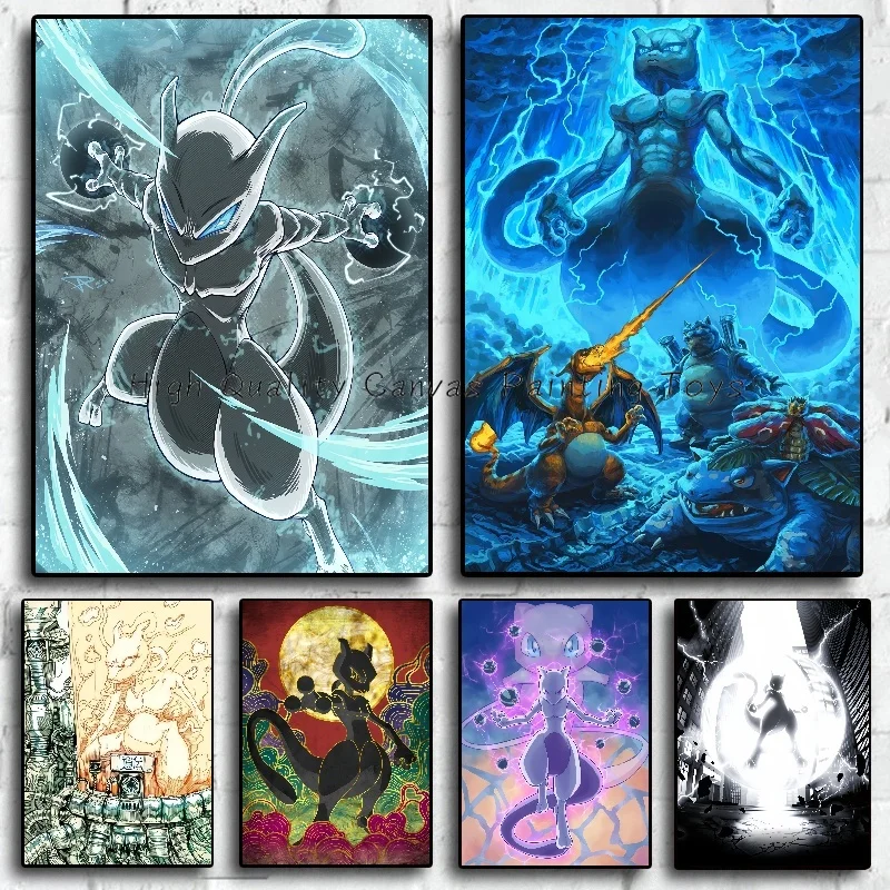 Pokemon Anime Mewtwo Canvas Painting Poster Decor Wall Art Abstract Canvas Painting Modern Room Decor Picture