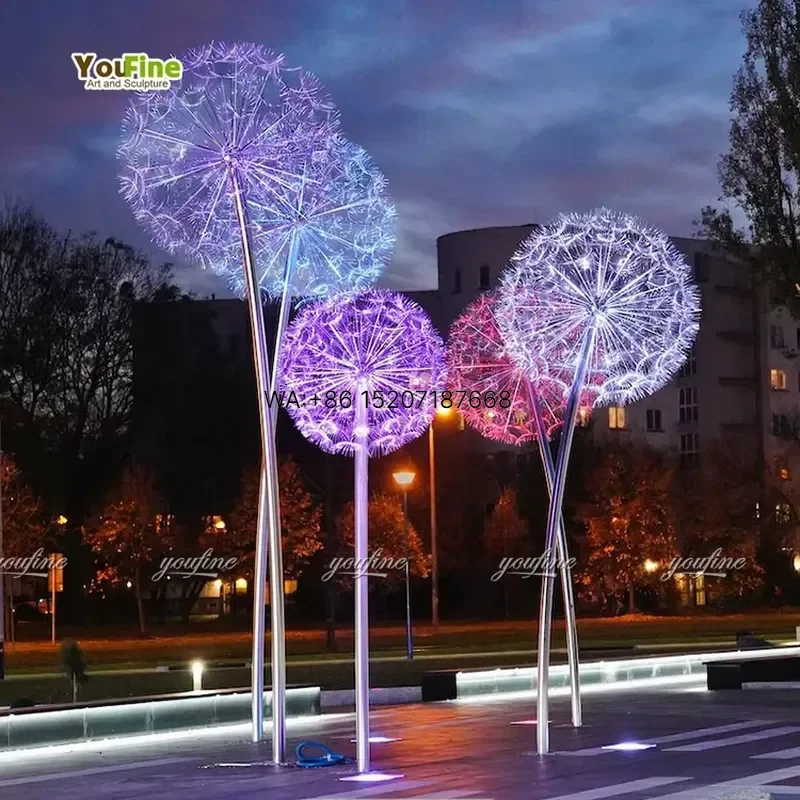 Wmwmnu High Quality Stainless Steel Dandelion Lighting Garden Decor Outdoor Metal Sculpture Statue for Yard Lawn Landscape