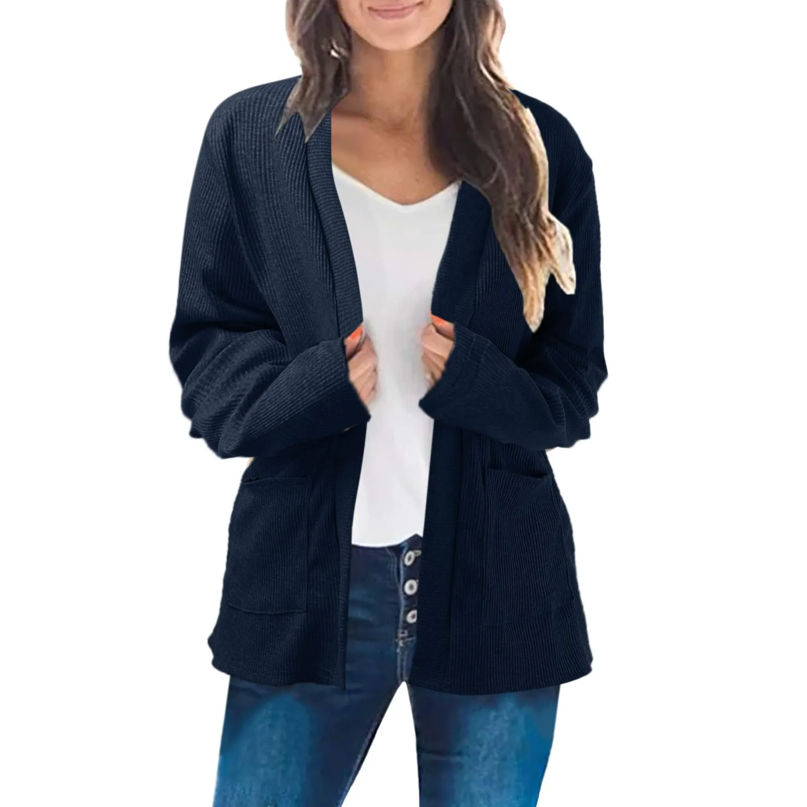 Casual Cardigan Classic Female Thin Knitted Coat With Pockets Solid Women's Cardigans Long Sleeve Loose Mid Length Knittwear