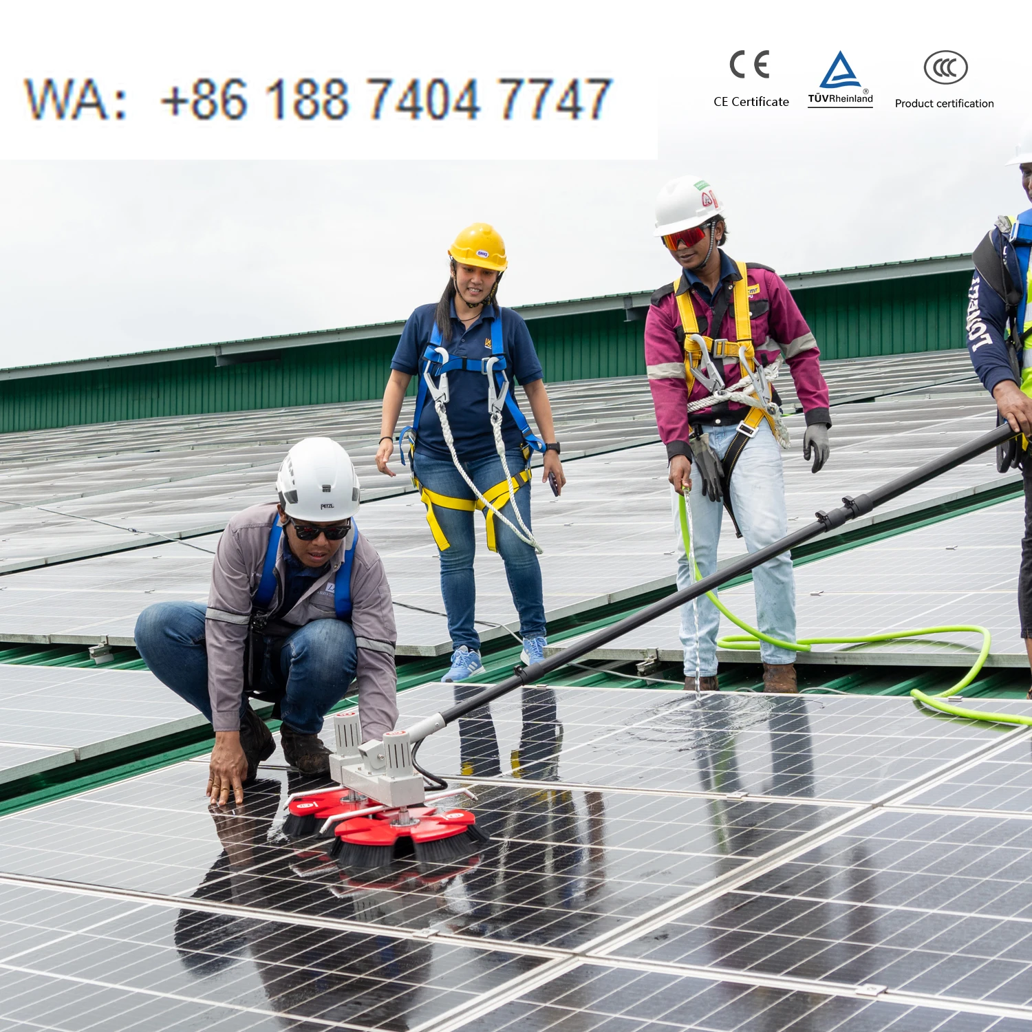 Handheld Battery Powered  Water-Fed 3.6m 5.4m 7.5m Telescopic Pole Residential PV Panels Cleaner Brush Solar Cleaning Machine