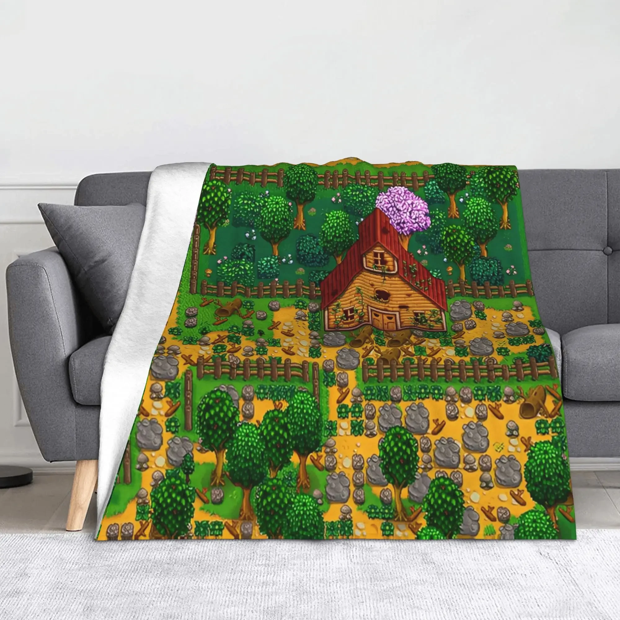 

Плед Stardew Valley с картой игры, вдохновленный фермерской игрой, уютный пушистый плед для кровати, дивана, путешествий весной и осенью
