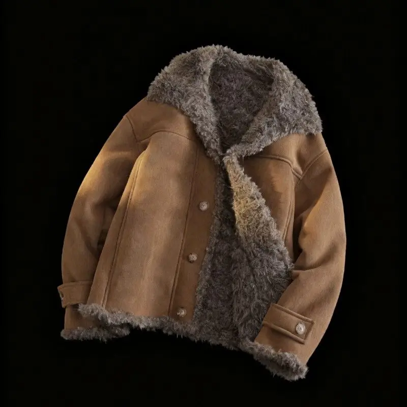 

Зимняя мужская куртка из замши с флисовой подкладкой, теплая, с интегрированным мехом, новая модель 2025 года, молодежная, модная, повседневная верхняя одежда