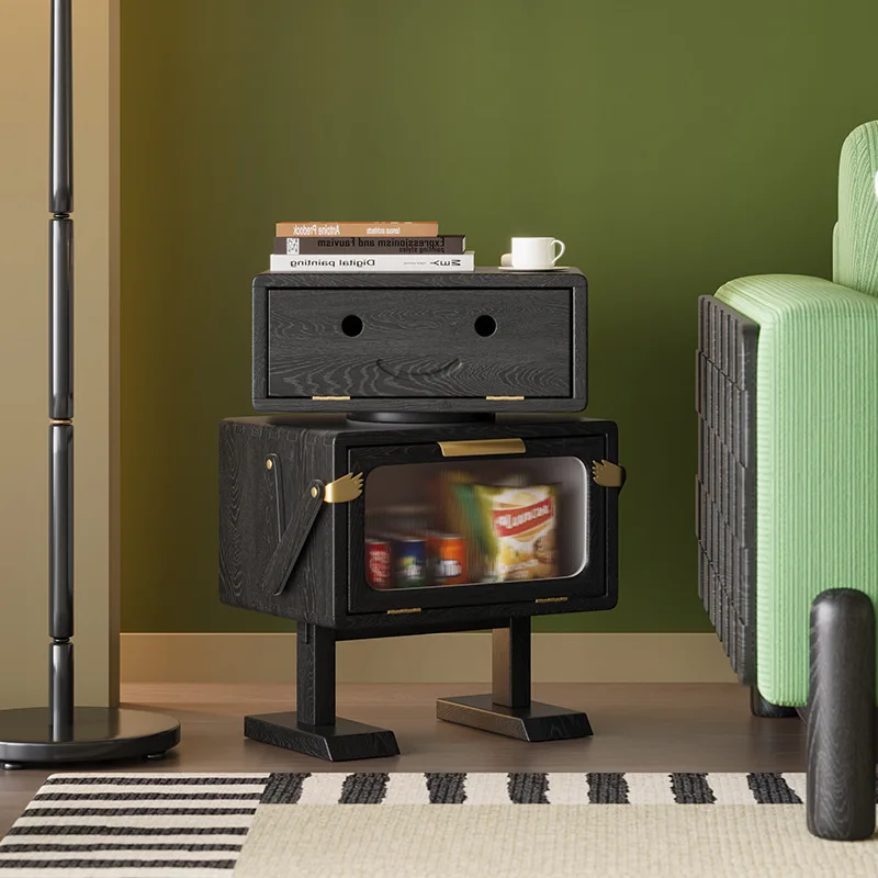High Performance Solid Wood LED Robot Bedside Table Creative Cartoon Storage Living Room Bedroom Furniture