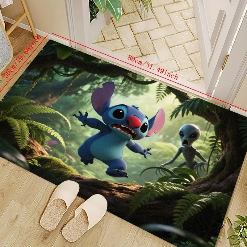 

1 шт. напольный коврик Disney's Lilo & Stitch & Alien Forest Adventure, нескользящий входной коврик с милым мультяшным аниме 80x50 см (31,49x19,68