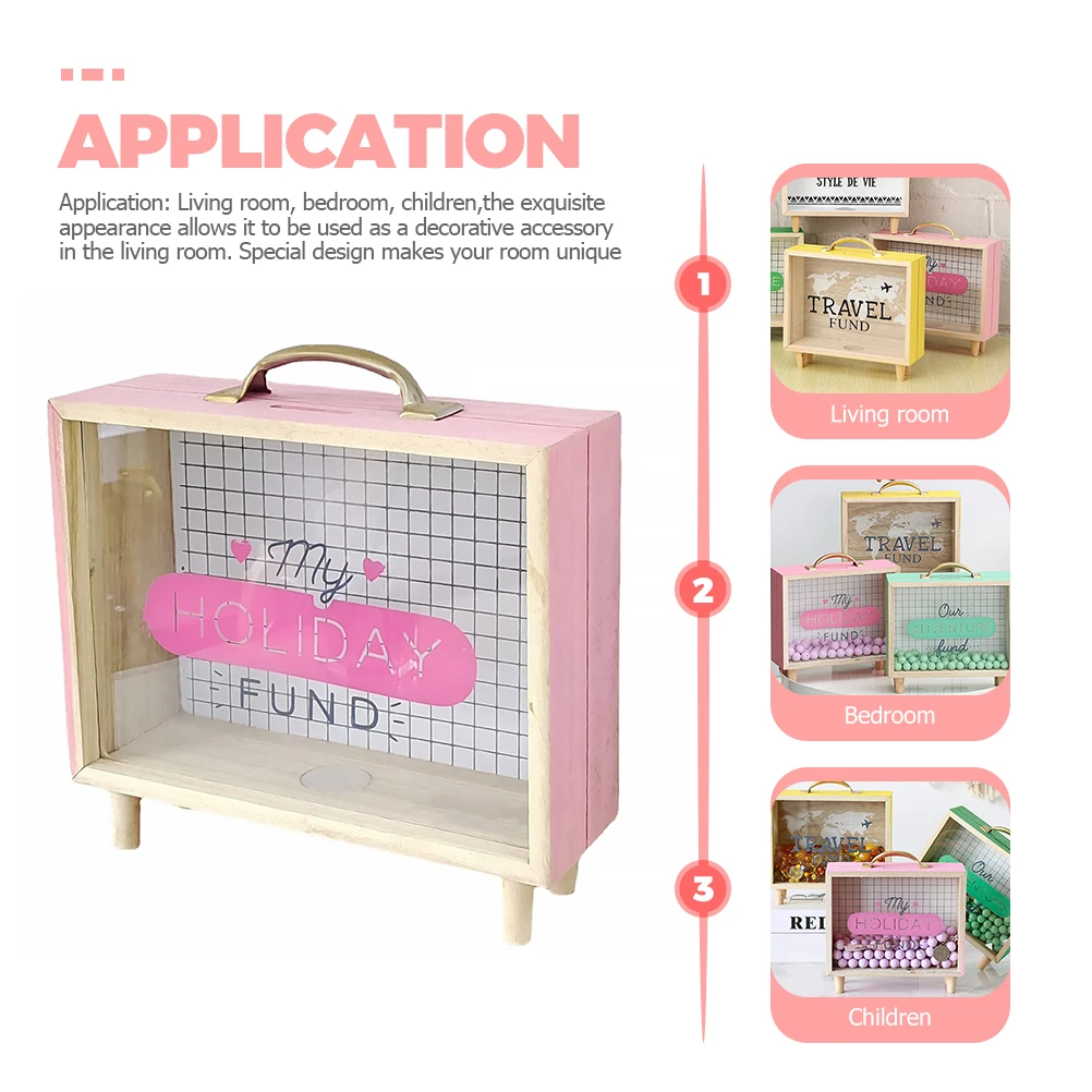 

Pink Savings Wooden Piggy Bank Decorative Coin Box Large Capacity Money Container Decorative Coin Bank Retro Style