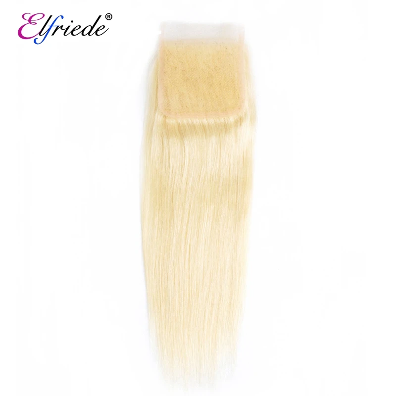 Elfriede #613 Blonde Straight Bundles with Closure Brazilian Remy Human Hair Weave 3 Bundles with 4X4 Transparent Lace Closure