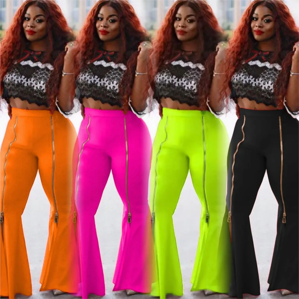 All-match Flared Pants Pant Sets Sexy Street Style Women's Clothing Personality Zipper Solid Color Slim Fashionable Trendy Chic