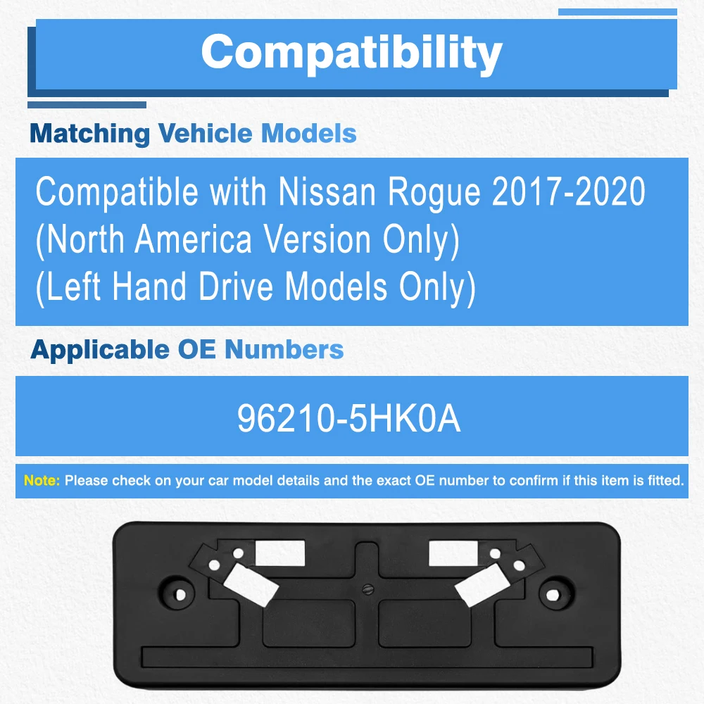 

Car Front Bumper License Plate Mounting Bracket Kit Automotive Accessories For Nissan Rogue 2017 2018 2019 2020 96210-5HK0A ﻿
