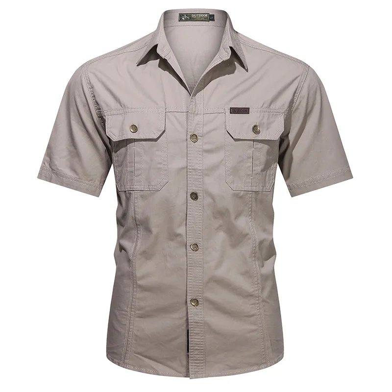 Summer Men Short Sleeve Cargo Breathable Cotton Shirt Men Casual Tactic Military Shirts Male Outdoor Hike Safari Work Shirts Top