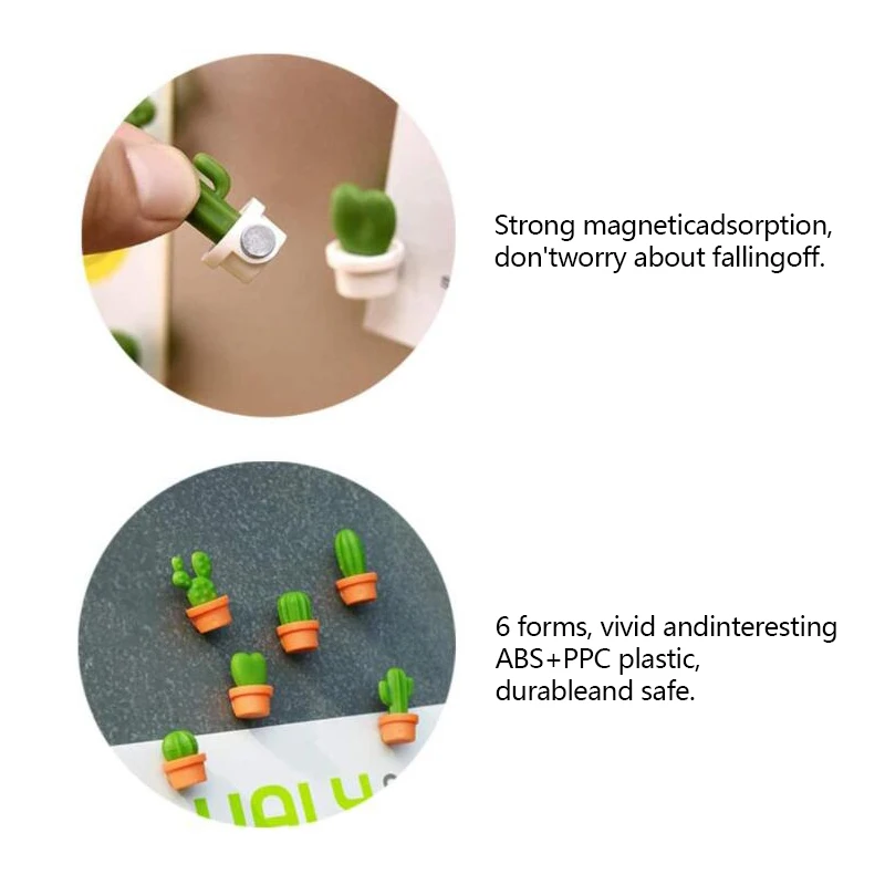 สติกเกอร์ข้อความแม่เหล็กรูปพืชอวบน้ำน่ารัก6ชิ้น/เซ็ต3D สำหรับห้องครัวตู้เย็นกระดุมแม่เหล็กอุปกรณ์ประดับตกแต่งกระบองเพชร